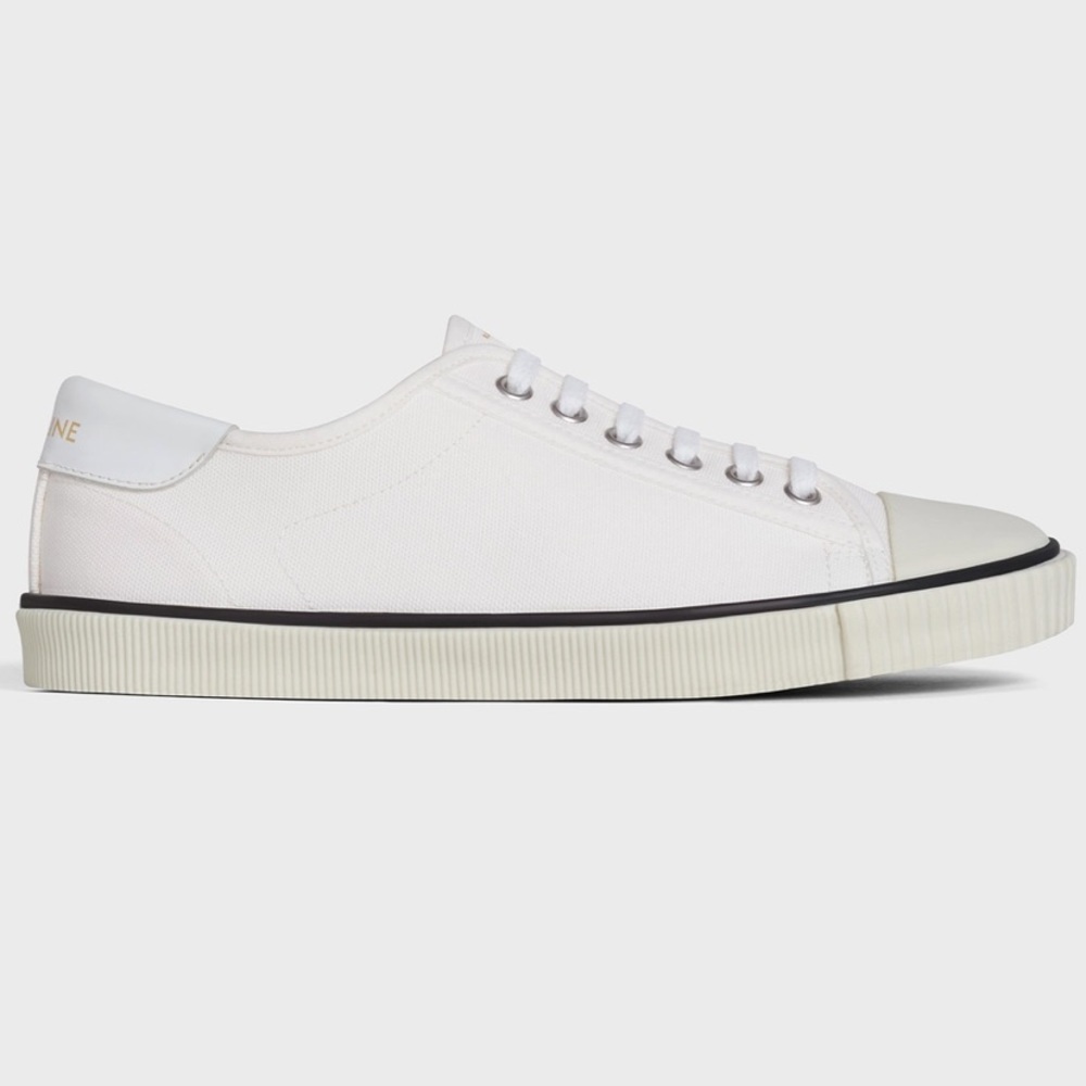 CELINE Blank Low Lace Up Canvas Sneakers Off White size 35 - Picture 3 of 16